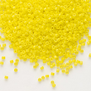 Delica Glass Seed Beads Round #11 opaque ceylon color lined pale yellow DB0232