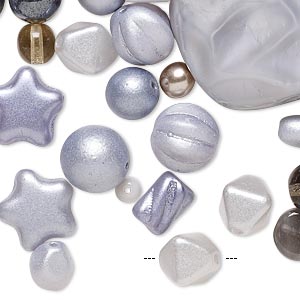 Bead mix, Preciosa Czech pressed glass pearl, multi-grey, 4mm-34x29mm mixed shape. Sold per 1/4 pound pkg, approximately 150-330 beads.