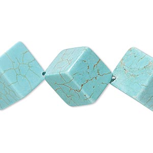 Bead, magnesite (dyed / stabilized), blue-green, 18x8mm-20x20mm diagonally drilled cube, C grade, Mohs hardness 3-1/2 to 4. Sold per 8-inch strand.