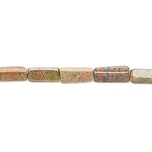 Bead, Indian unakite (natural), 6x3mm-11x5mm hand-cut square tube, C grade, Mohs hardness 6 to 7. Sold per 13-inch strand.