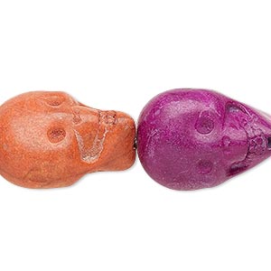 Bead, &quot;howlite&quot; (imitation) resin, mixed colors, 23x15mm-25x18mm skull. Sold per 8-inch strand.