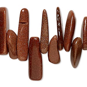 Bead, brown goldstone (glass) (man-made), extra-large top-drilled chip. Sold per 15-inch strand.