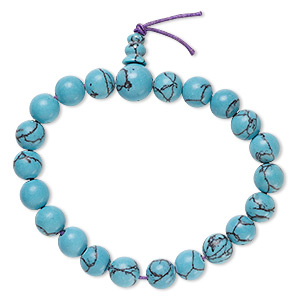 Bracelet, stretch, &quot;turquoise&quot; (imitation) resin, teal, 7-8mm round, up to 6 inches. Sold individually.