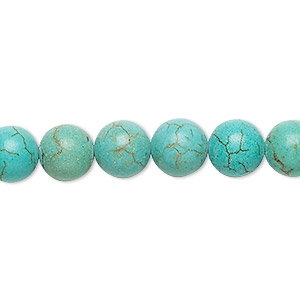 Bead, magnesite (dyed / stabilized), light teal green, 8-9mm round, C grade, Mohs hardness 3-1/2 to 4. Sold per 15-inch strand.