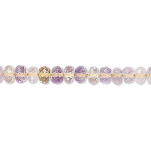 Bead, amethyst and lemon quartz (natural / heated), 6x3mm-7x4mm hand-cut faceted rondelle, A- grade, Mohs hardness 7. Sold per 8-inch strand.