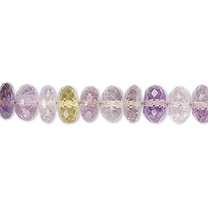 Bead, amethyst and lemon quartz (natural / heated), 8x4mm-8x6mm hand-cut faceted rondelle, A- grade, Mohs hardness 7. Sold per 8-inch strand.