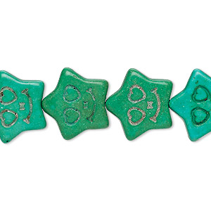 Bead, &quot;turquoise&quot; (resin) (imitation), kelly green, 16x15mm carved flat star. Sold per 15-inch strand.