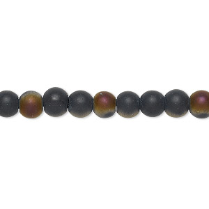 Bead, coated glass, two-tone matte black and bronze-purple, 5-6mm round. Sold per 15-inch strand.