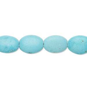 Bead, &quot;turquoise&quot; (resin) (imitation), light blue, 13x10mm-14x10mm puffed oval. Sold per 15-inch strand.