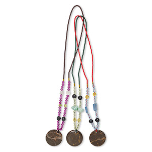 Necklace mix, portoro marble / multi-gemstone (natural / dyed) / nylon / acrylic / glass, multicolored, 37-38mm round, 20- to 24-inch continuous loop. Sold per pkg of 3.