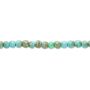 Bead, &quot;turquoise&quot; (resin) (imitation), blue-green and green-brown, 3-4mm round. Sold per 15-inch strand.