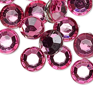 Flat back, acrylic, transparent pink, 11mm faceted round. Sold per pkg of 24.