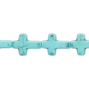 Bead, &quot;turquoise&quot; (resin) (imitation), light blue, 16x12mm flat cross. Sold per 15-inch strand.