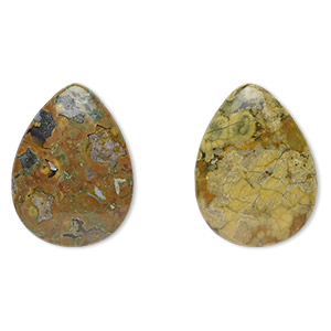 Bead, rhyolite (natural), light and dark, 40x30mm top-drilled flat teardrop, B grade, Mohs hardness 6-1/2 to 7. Sold per pkg of 2.