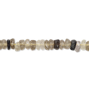 Bead, smoky quartz and quartz crystal (natural / heated / irradiated), 4x2mm-6x3mm hand-cut faceted rondelle with 0.4-1.4mm hole, B- grade, Mohs hardness 7. Sold per 12-inch strand.