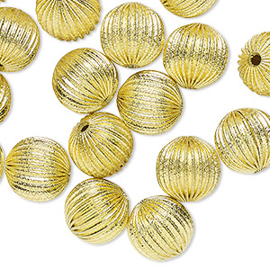 Bead, brass, 16mm corrugated round with 2.5mm hole. Sold per pkg of 24.