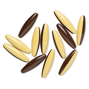 Bead, vintage German acrylic, opaque two-tone brown and light brown, 39x11mm oval. Sold per pkg of 12.