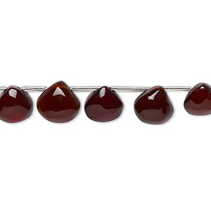 Bead, amber onyx (dyed / heated), dark, 7-9mm hand-cut top-drilled puffed teardrop with 0.4-1.4mm hole, B grade, Mohs hardness 6-1/2 to 7. Sold per pkg of 9.