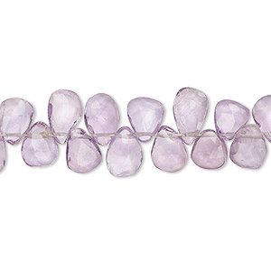 Bead, amethyst (natural), light, 7x5mm-11x6mm hand-cut top-drilled faceted puffed teardrop with 0.4-1.4mm hole, C+ grade, Mohs hardness 7. Sold per 9-inch strand.