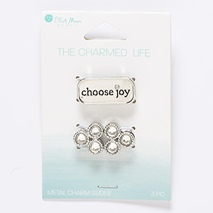 Slide mix, glass / silver- / antique silver-finished &quot;pewter&quot; (zinc-based alloy), clear, (2) 15mm rounded triangle and (1) 27x13mm rounded rectangle with &quot;choose joy,&quot; 10x2mm hole. Sold per pkg of 3.