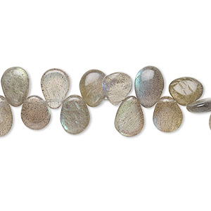 Bead, labradorite (natural), 8x5mm-9x6mm hand-cut top-drilled puffed teardrop with 0.4-1.4mm hole, B- grade, Mohs hardness 6 to 6-1/2. Sold per 8-inch strand.