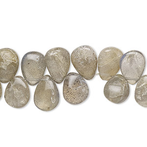 Bead, labradorite (natural), 9x6mm-11x8mm hand-cut top-drilled puffed teardrop with 0.4-1.4mm hole, C+ grade, Mohs hardness 6 to 6-1/2. Sold per 8-inch strand.