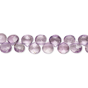 Bead, amethyst (natural), 5-6mm hand-cut top-drilled faceted puffed teardrop with 0.4-1.4mm hole, B+ grade, Mohs hardness 7. Sold per 7-inch strand.