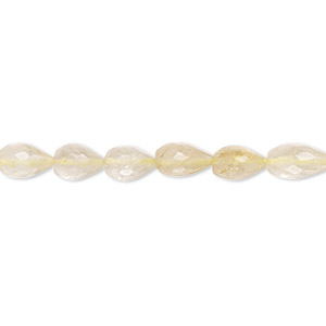Bead, golden rutilated quartz (natural), 6x4mm-8x5mm hand-cut micro-faceted teardrop with 0.4-1.4mm hole, C grade, Mohs hardness 7. Sold per 8-inch strand.