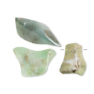 Bead and component mix, chrysoprase (natural), 33x16mm-65x39mm center- and undrilled freeform with 0.6-0.8mm hole, C grade, Mohs hardness 6-1/2 to 7. Sold per pkg of 3.
