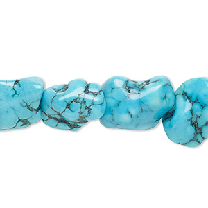Bead, turquoise / magnesite / &quot;turquoise&quot; (resin) (dyed / stabilized / imitation), green, small to large nugget, Mohs hardness 5 to 6. Sold per 15-inch strand.