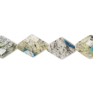 Bead, K2 &quot;jasper&quot; (granite and azurite) (natural), 13x10mm-17x13mm hand-cut faceted puffed diamond with 0.4-1.4mm hole, B- grade, Mohs hardness 3-1/2 to 7. Sold per 8-inch strand, approximately 10 beads.