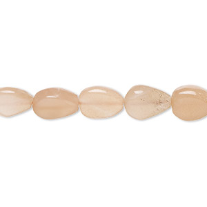 Bead, peach moonstone (natural), 8x6mm-12x8mm hand-cut puffed teardrop with 0.4-1.4mm hole, B+ grade, Mohs hardness 6 to 6-1/2. Sold per 8-inch strand, approximately 20 beads.