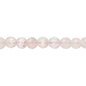 Bead, rose quartz (natural / dyed), light, 5-6mm hand-cut faceted round with 0.4-1.4mm hole, B grade, Mohs hardness 7. Sold per 9-inch strand, approximately 40 beads.