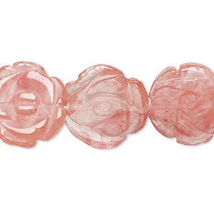 Bead, cherry &quot;quartz&quot; glass, 17-18mm carved flat flower with 0.6-0.8mm hole. Sold per 15-inch strand.