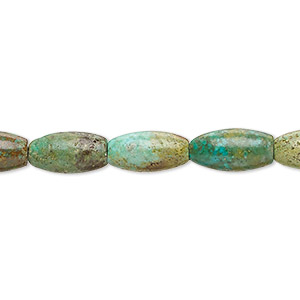 Bead, turquoise (dyed / stabilized), green-brown, 11x6mm-13x6mm oval with 0.8-1.1mm hole, C- grade, Mohs hardness 5 to 6. Sold per 15-inch strand.