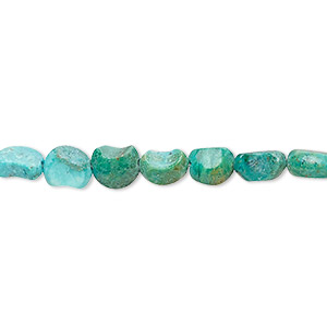 Bead, turquoise (dyed / stabilized), blue-green, 6x5mm-7x6mm moon with 0.8-1.1mm hole, C- grade, Mohs hardness 5 to 6. Sold per 15-1/2&quot; to 16&quot; strand.