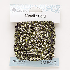 Cord, nylon, gold and black, 2mm flat. Sold per 18-meter pkg.