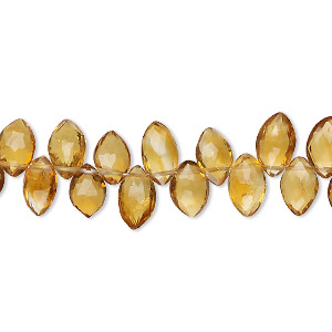 Bead, golden citrine (heated), 7x5mm-8x6mm hand-cut top-drilled faceted marquise, B grade, Mohs hardness 7. Sold per 8-inch strand, approximately 60 beads.