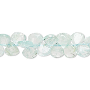 Bead, aquamarine and goshenite (natural/dyed/heated), 6mm-8x7mm hand-cut top-drilled puffed teardrop, C grade, Mohs hardness 7-1/2 to 8. Sold per 14-inch strand, approximately 115 beads.