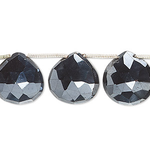 Bead, black spinel (coated), 15-17mm hand-cut faceted puffed teardrop, B grade, Mohs hardness 8. Sold per pkg of 12.