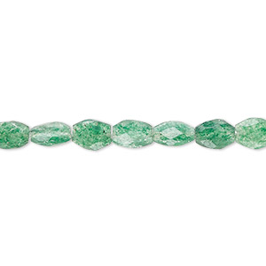 Bead, green aventurine (natural), 6x5mm-8x6mm hand-cut faceted puffed oval, C grade, Mohs hardness 7. Sold per 15-inch strand, approximately 50 beads.
