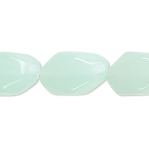 Bead, glass, translucent seafoam blue, 20x13mm faceted freeform. Sold per 14-inch strand, approximately 15 beads.