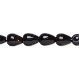 Bead, black agate (dyed), 8x6mm-10x7mm teardrop, C grade, Mohs hardness 6-1/2 to 7. Sold per 15-inch strand, approximately 40 beads.