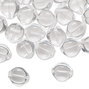 Bead, Czech pressed glass,  clear, 10x8mm 4-sided oval. Sold per 2-ounce pkg, approximately 50 beads.