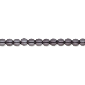 Bead, Czech glass pearl, dark grey, 4mm round. Sold per 18-inch strand, approximately 120 beads.