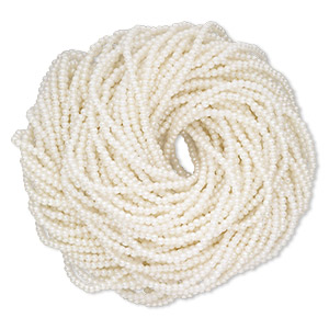 Bead, acrylic, cream pearl, 3mm round. Sold per hank, approximately 7115 beads.