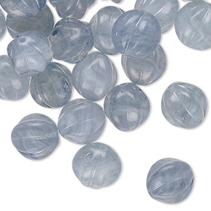 Bead, Czech pressed glass, translucent blue-grey, 10mm corrugated round. Sold per 2-ounce pkg, approximately 50 beads.