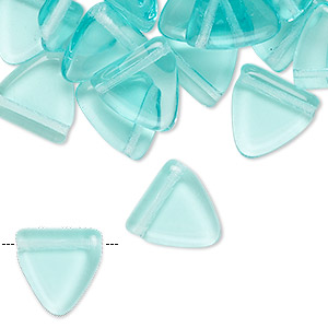 Bead, pressed glass, transparent light aqua blue, 12mm top-drilled flat triangle. Sold per 2-ounce pkg, approximately 85 beads.