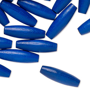 Bead, wood (dyed/waxed), cobalt blue, 20x6mm oval. Sold per 3-ounce pkg, approximately 333 beads.