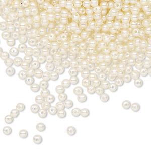 Bead, acrylic, cream pearl, 2.5mm round. Sold per 1-ounce pkg, approximately 5115 beads.